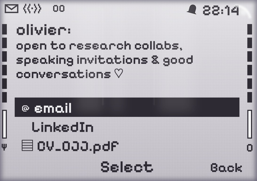olivier: open to research collabs, speaking invitations and good conversations
